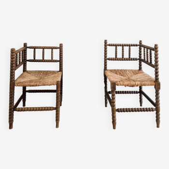 Pair of turned wooden chairs, Netherlands 1940