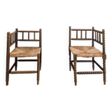 Pair of turned wooden chairs, Netherlands 1940s