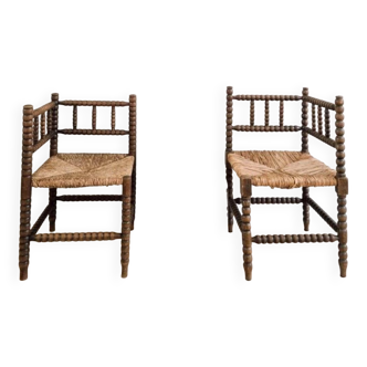 Pair of turned wooden chairs, Netherlands 1940s