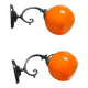 Pair of wall sconces with orange opaline globes and porcelain rose.
