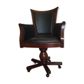 Desk chair in faux leather and exotic wood on wheels