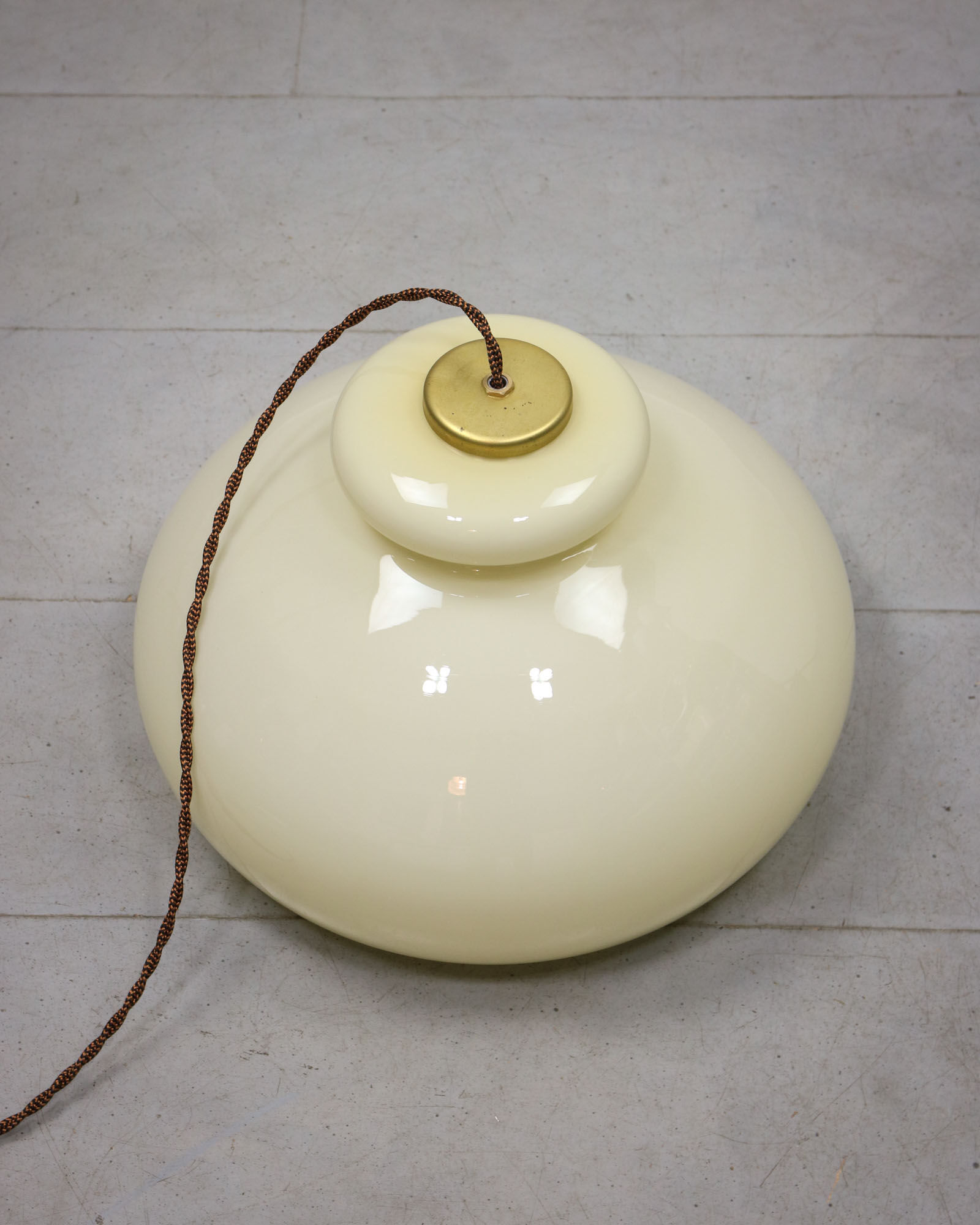 Mid-century Yellow Glass & Brass Pendant Lamp