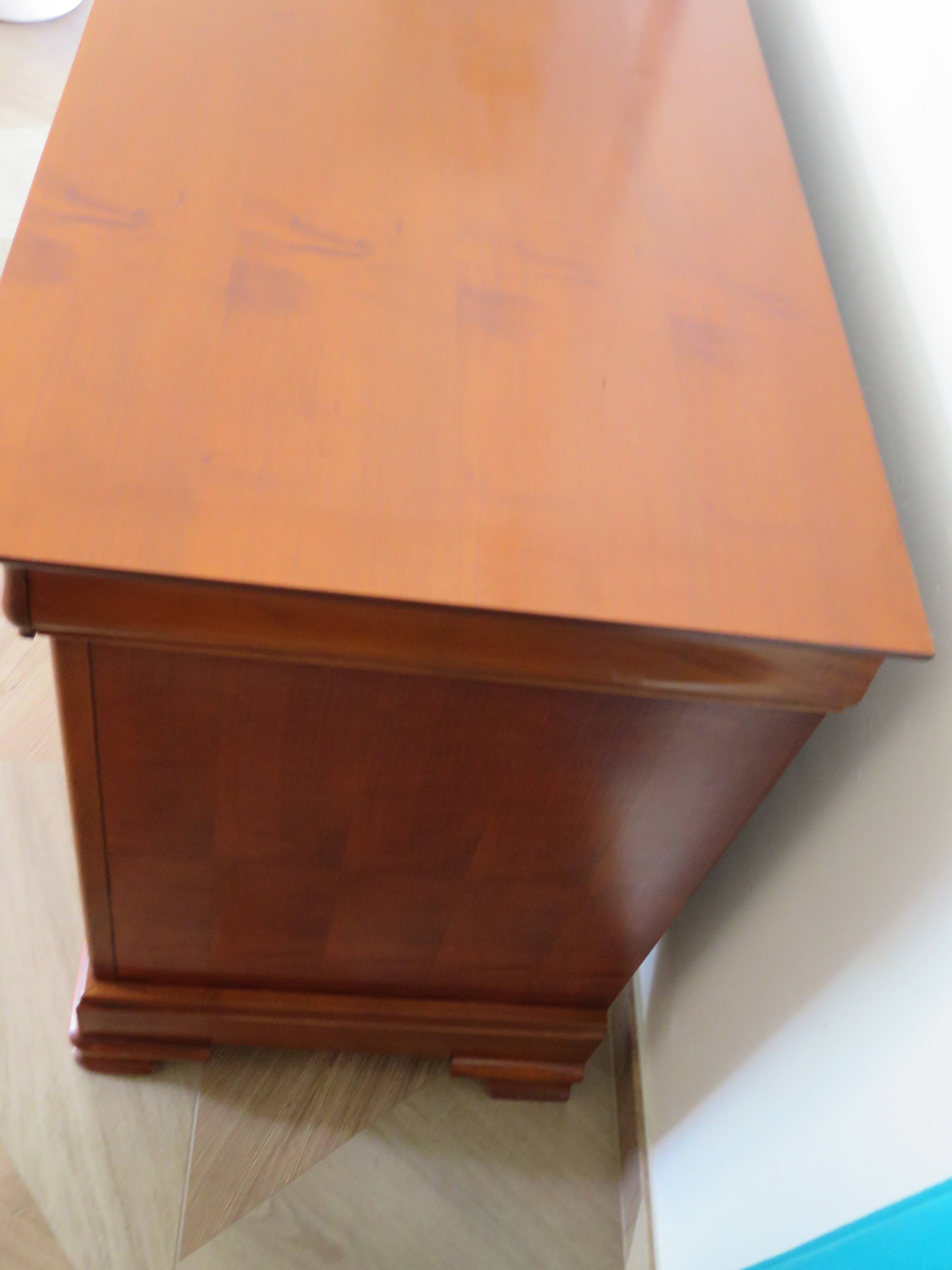 Cherry wood ogee chest of drawers - 4 drawers - 80s - long chest of drawers - Louis Philippe style