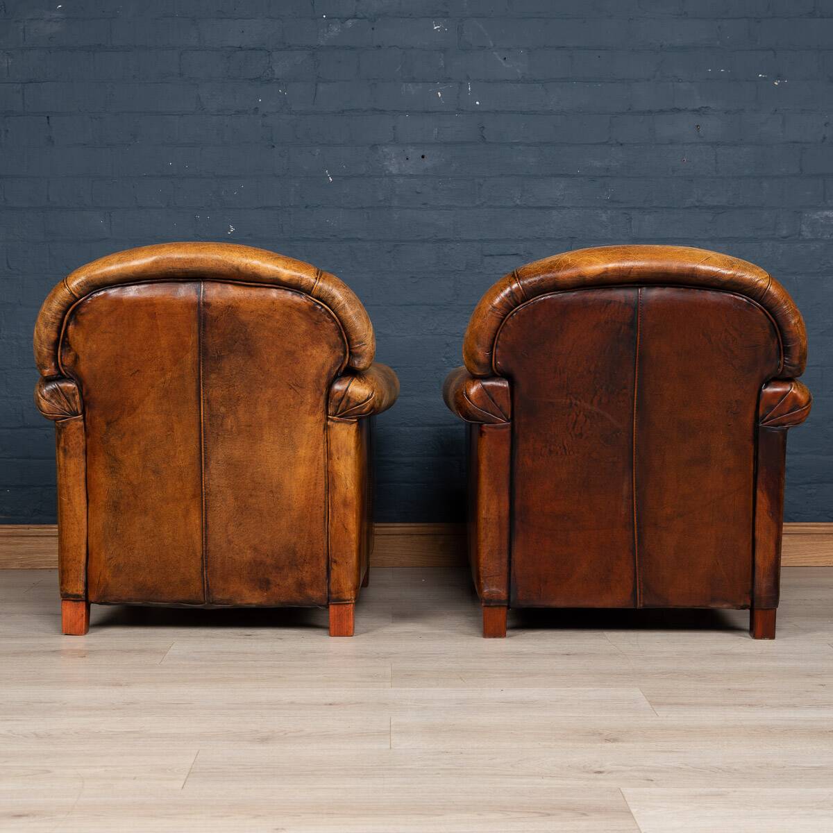 Vintage 20thc pair of dutch leather club chairs c.1980