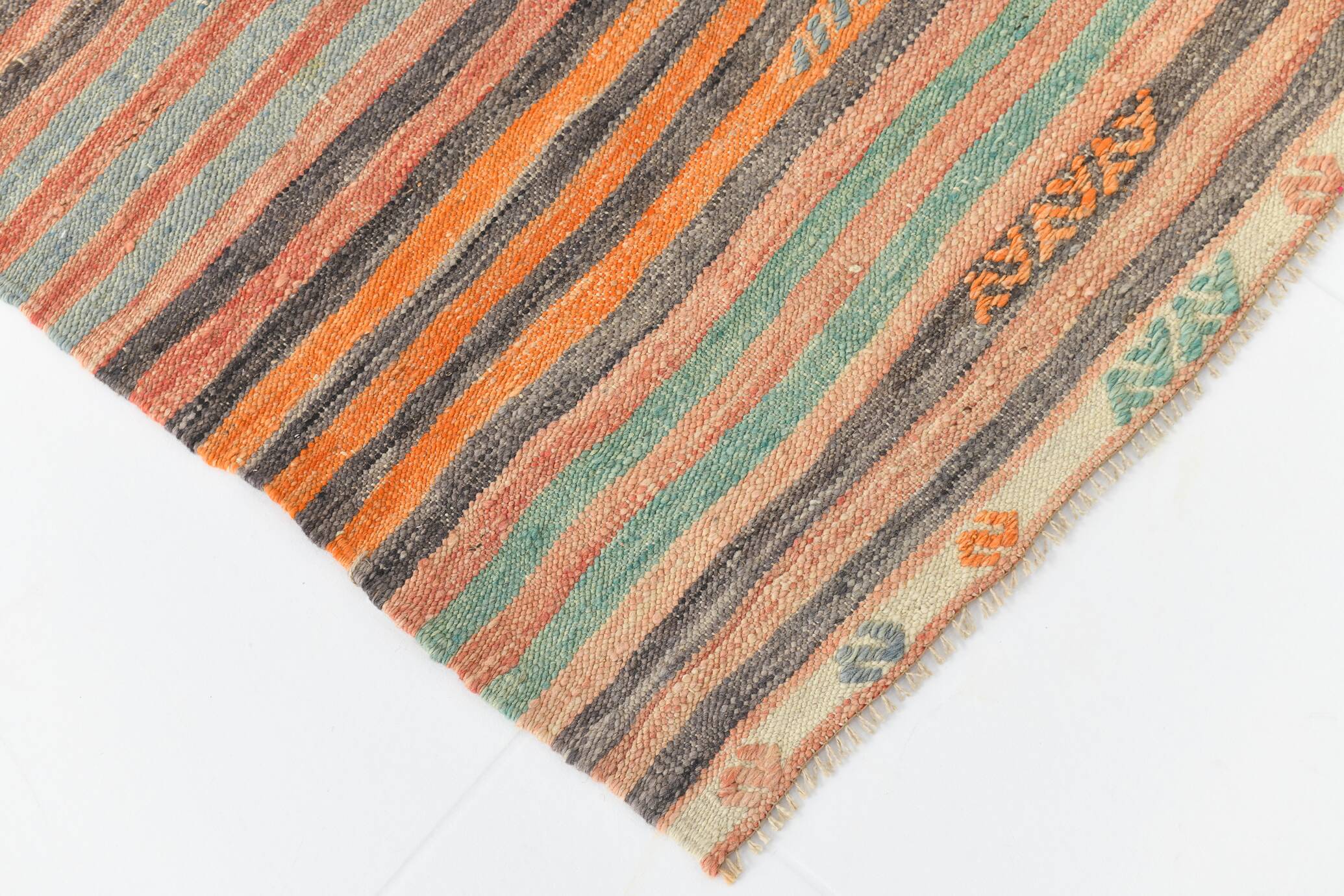 6x7 Pale Red Striped Vintage Kilim Rug, 201x227Cm
