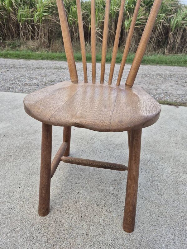 Ensemble de 6 chaises de salle à manger rustiques vintage hollandaises à dossier fuseau De Ster