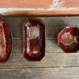 Set of 3 Vintage Red Oriental Ceramic Pocket Vases with Black Decor