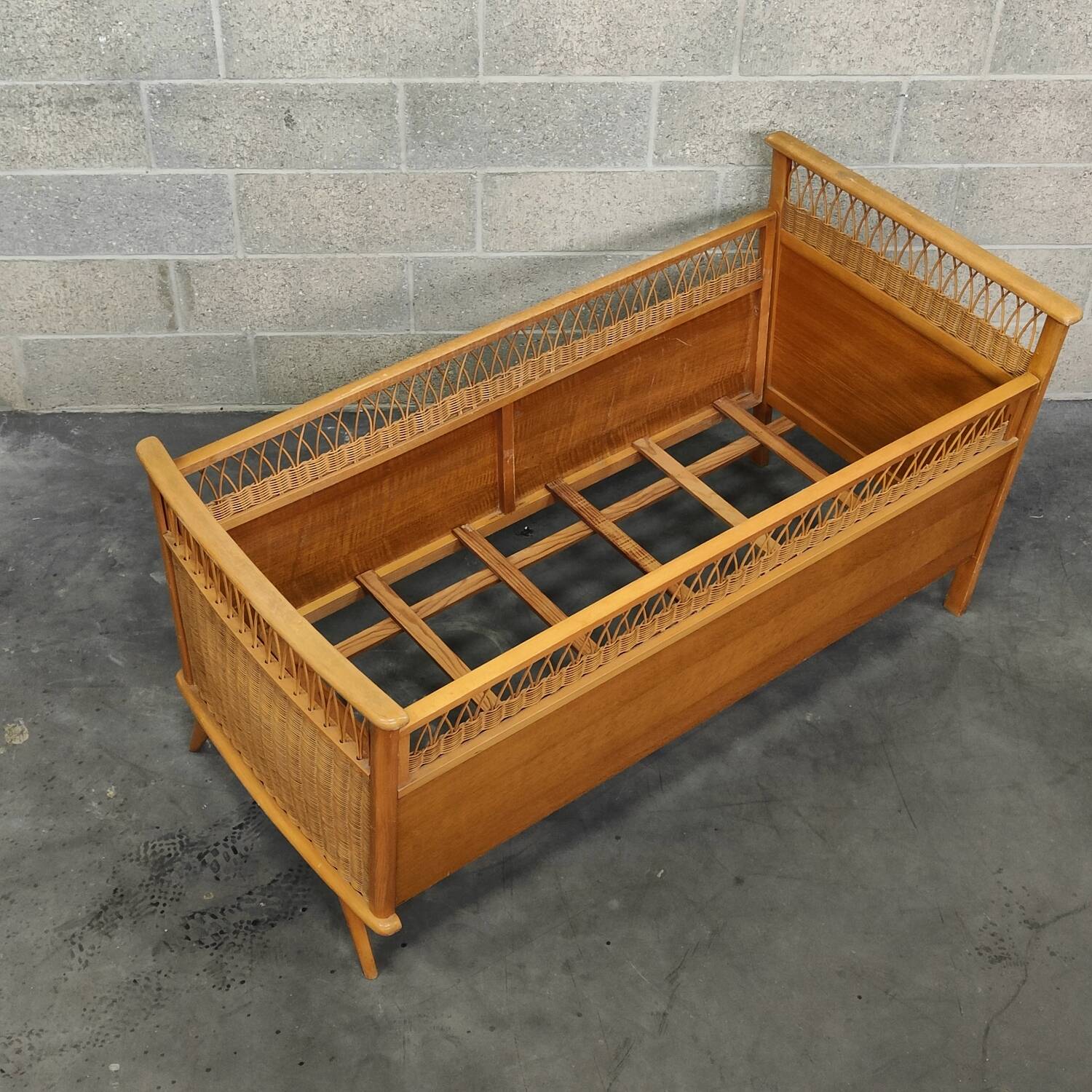 70s rattan and wood children's bed