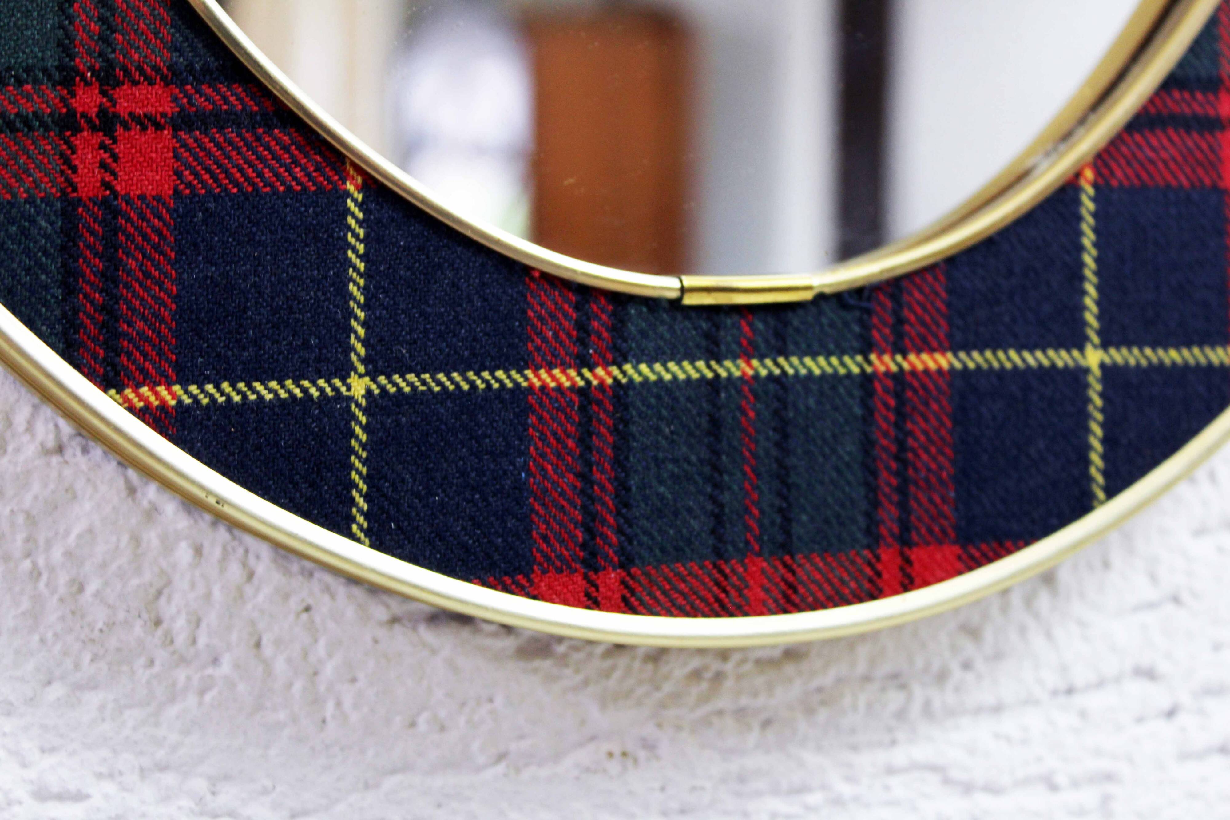 Vintage brass mirror in Scottish fabric
