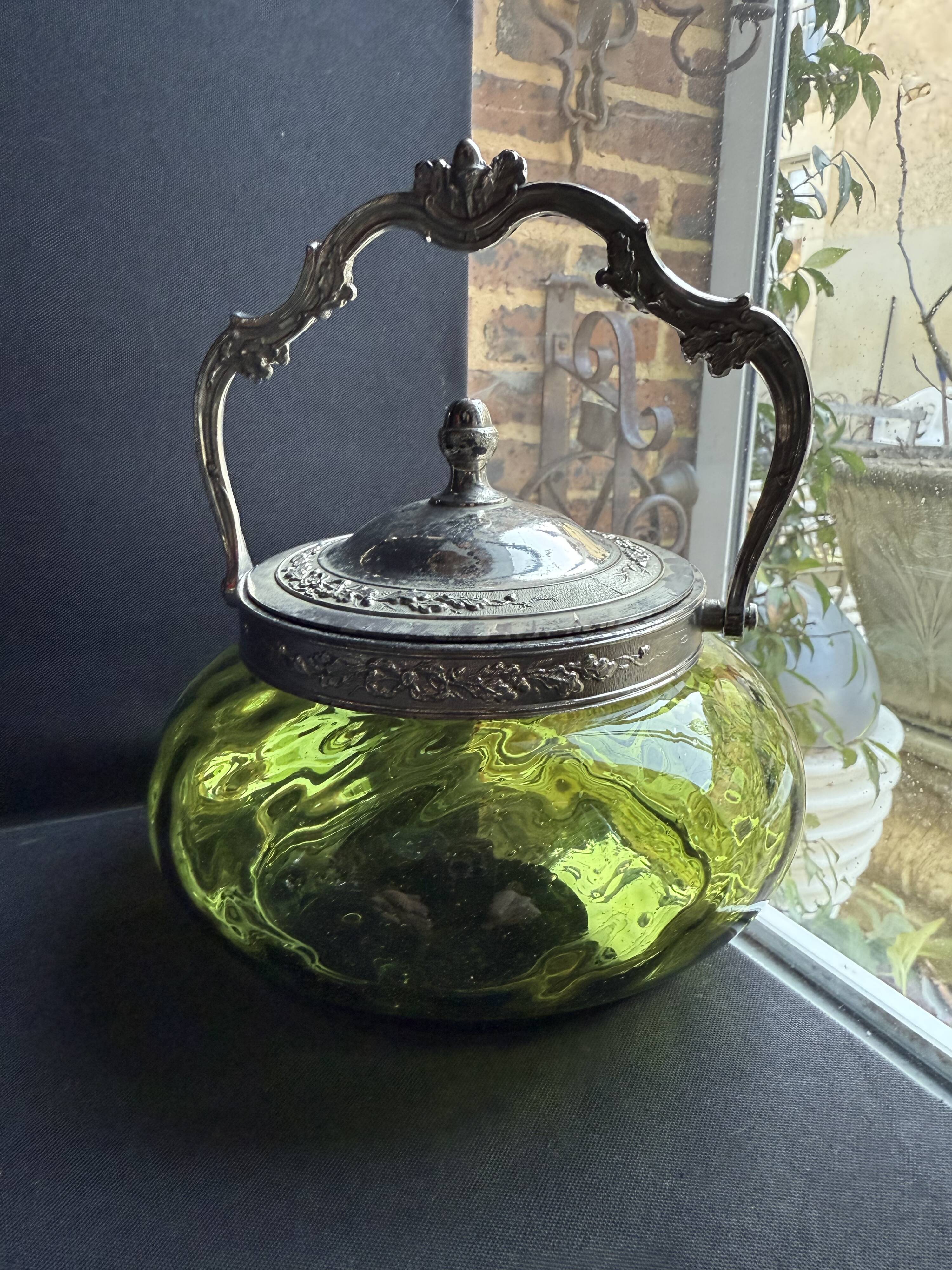 Absinthe green glass and silver metal biscuit maker