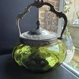 Biscuitier verre vert absinthe et métal argenté