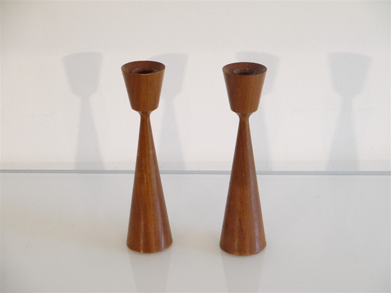 Pair of Scandinavian candle holders in teak 1960