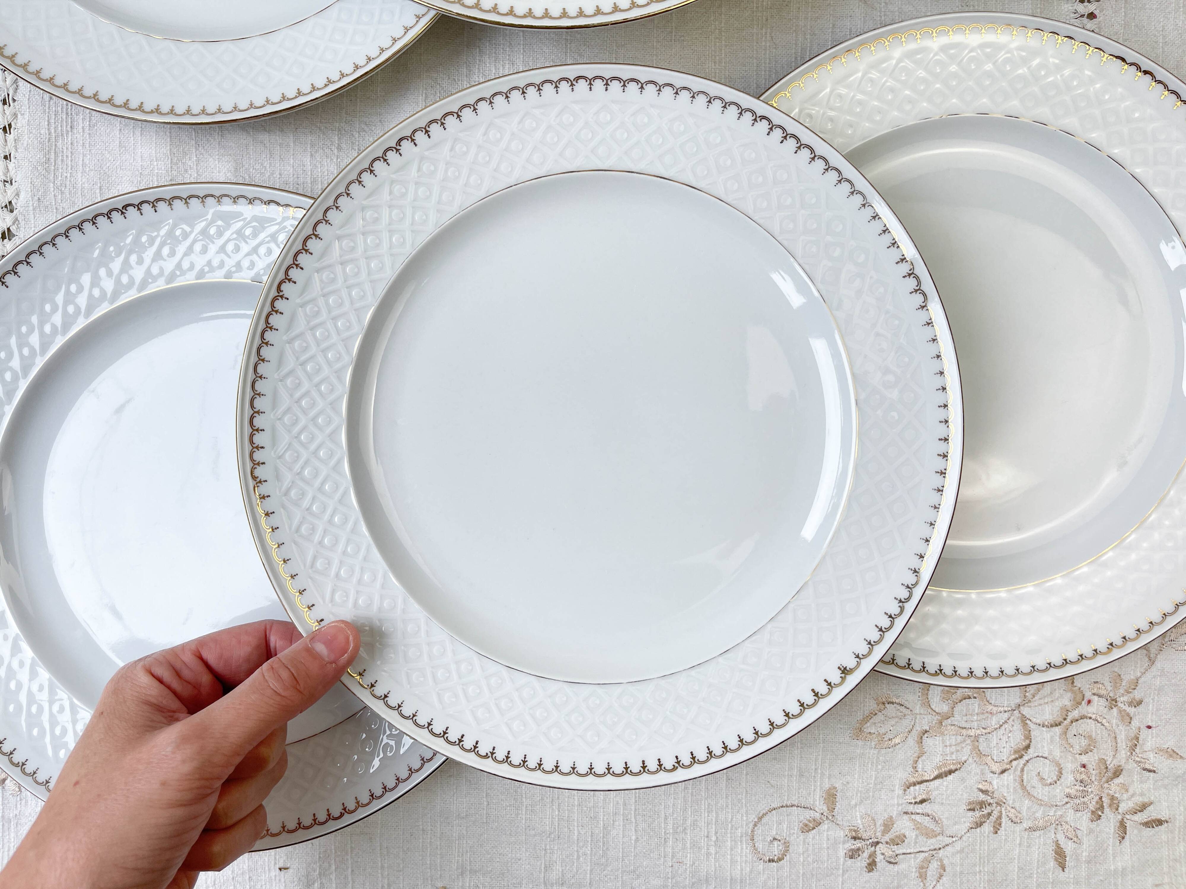 7 vintage flat plates in golden white porcelain BAVARIA model "Annabell"