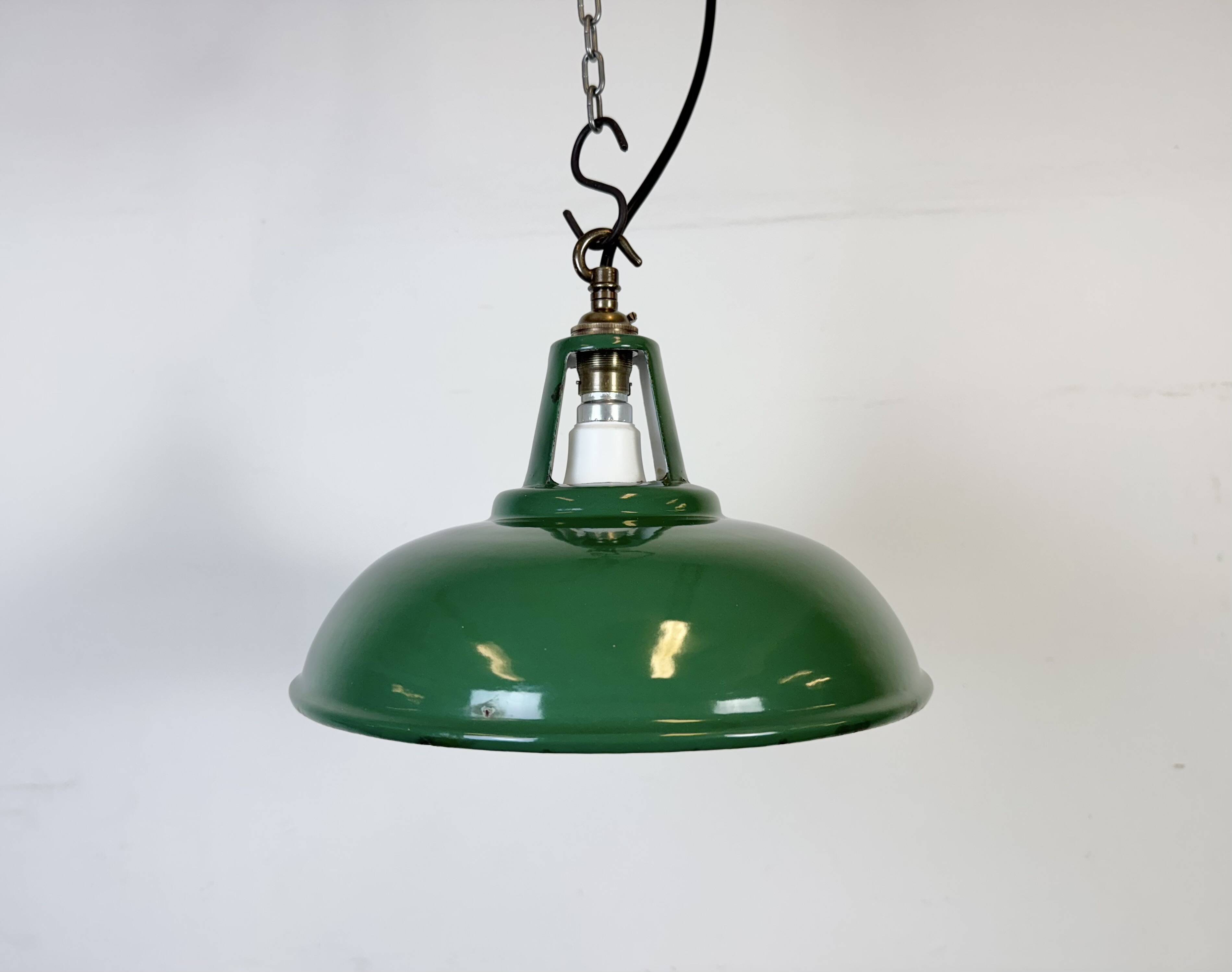 Industrial Green Enamel Factory Pendant Lamp, 1960s