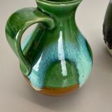 Set of 3 multi-color Fat Lava Op Art pottery vase made Bay Ceramics, Germany