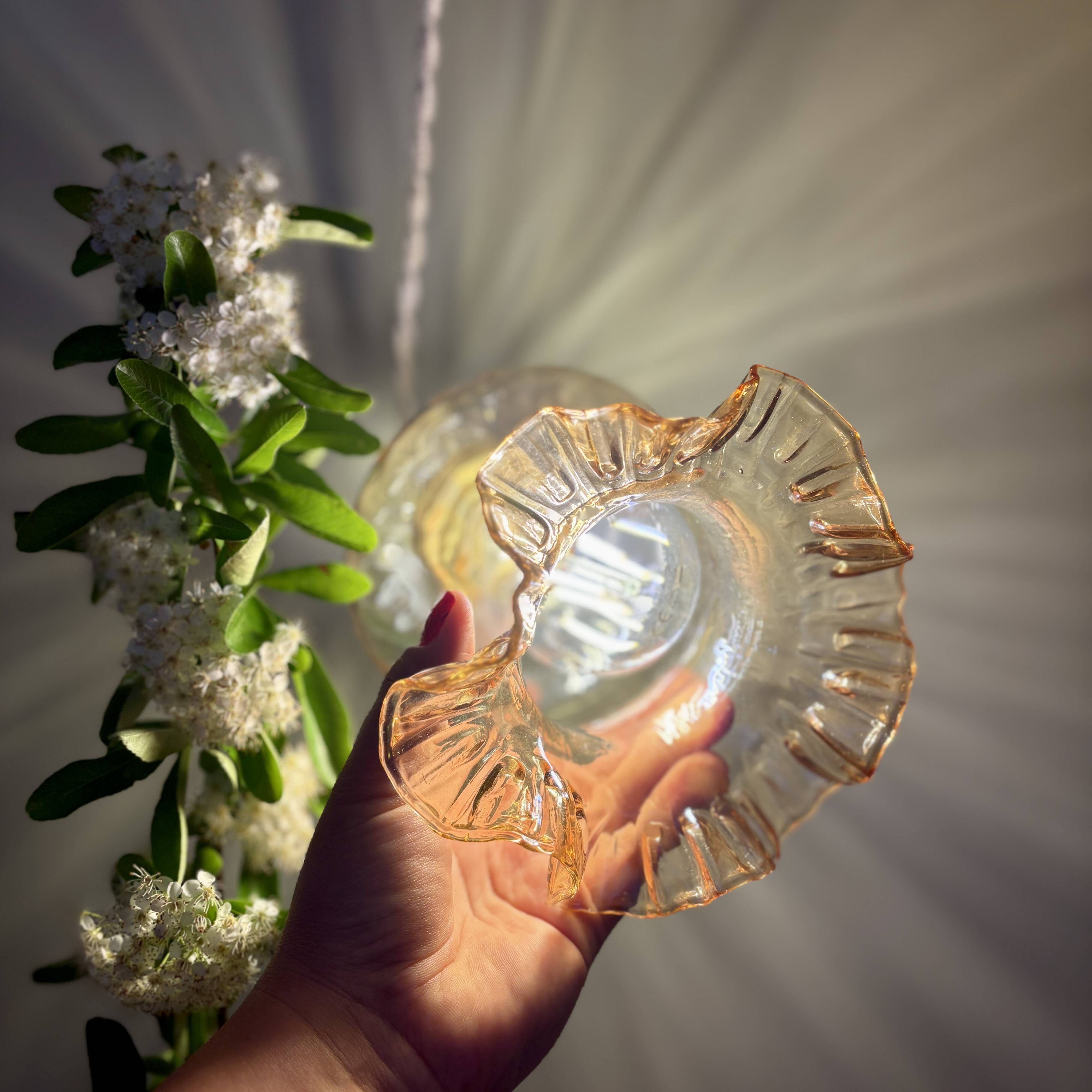 Vintage tulip pendant light in amber glass