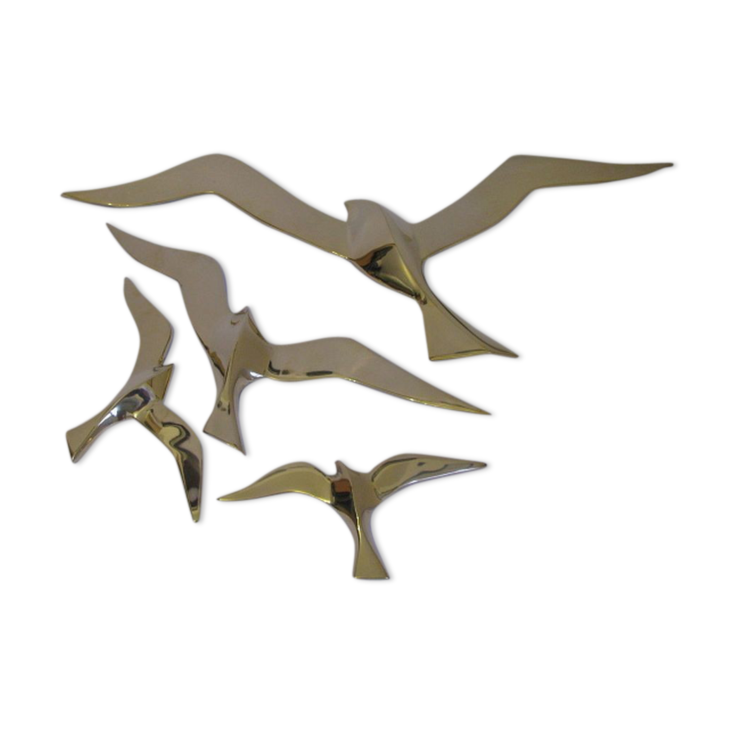 Wall Decoration Set 4 X Seagull / Swallow / Bird. Brass 70 / 80s