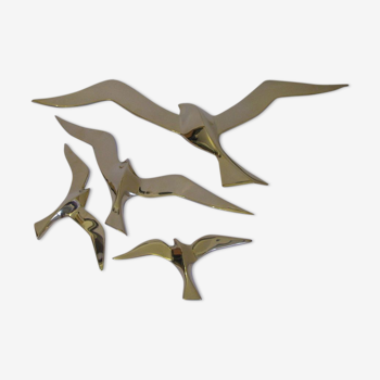 Wall Decoration Set 4 X Seagull / Swallow / Bird. Brass 70 / 80s