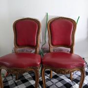 Set of Louis XV Cabriolet Chairs – Carved Wood & Bordeaux Leather