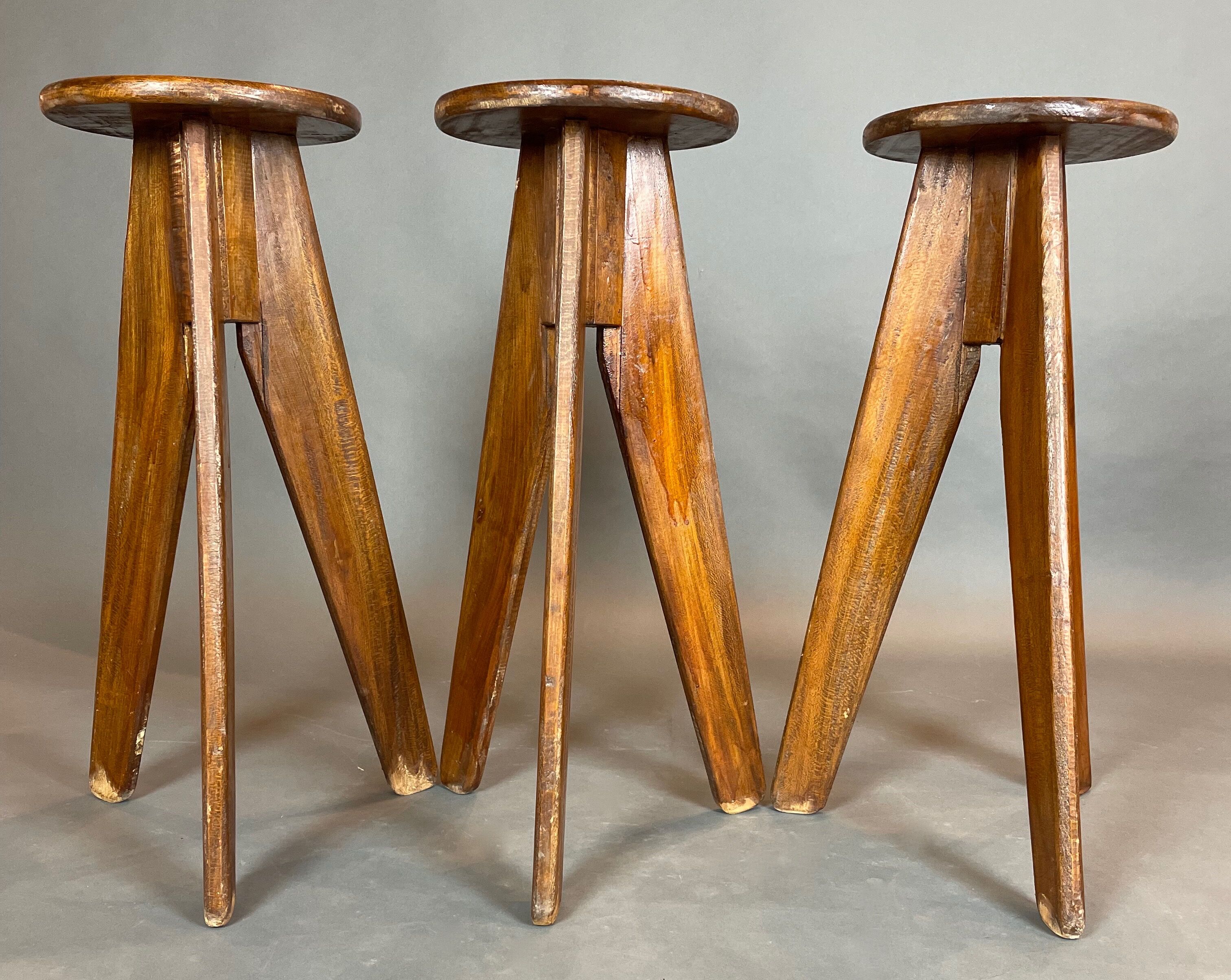 Set of 3 brutalist bar stools