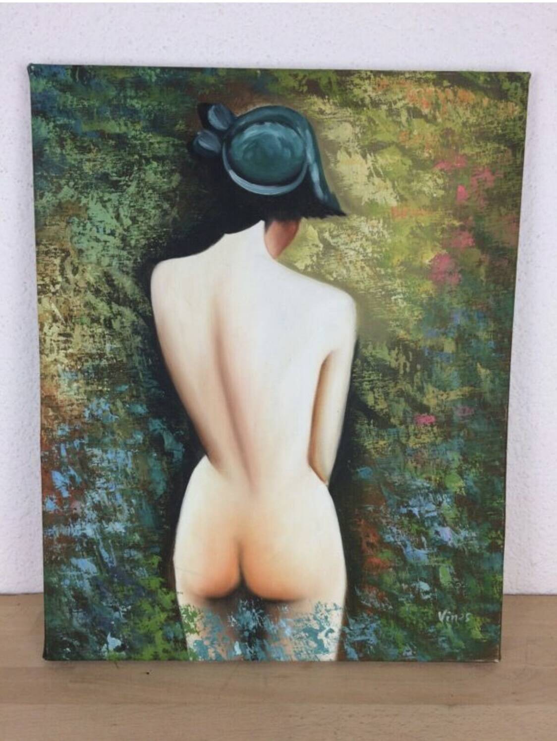 Painting of a woman from behind, oil on canvas, nude