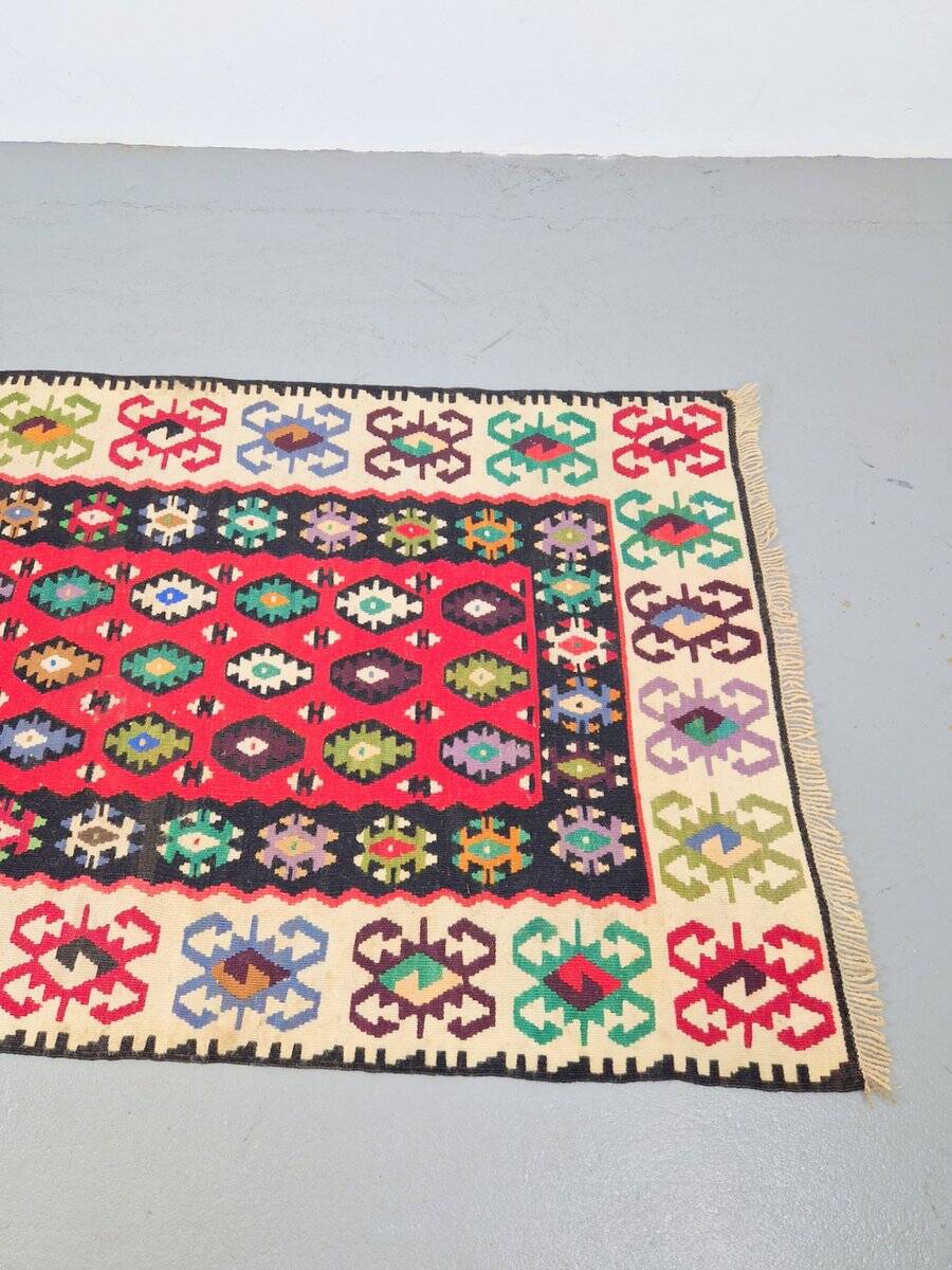 Tapis mural boho vintage Kelim, années 1950