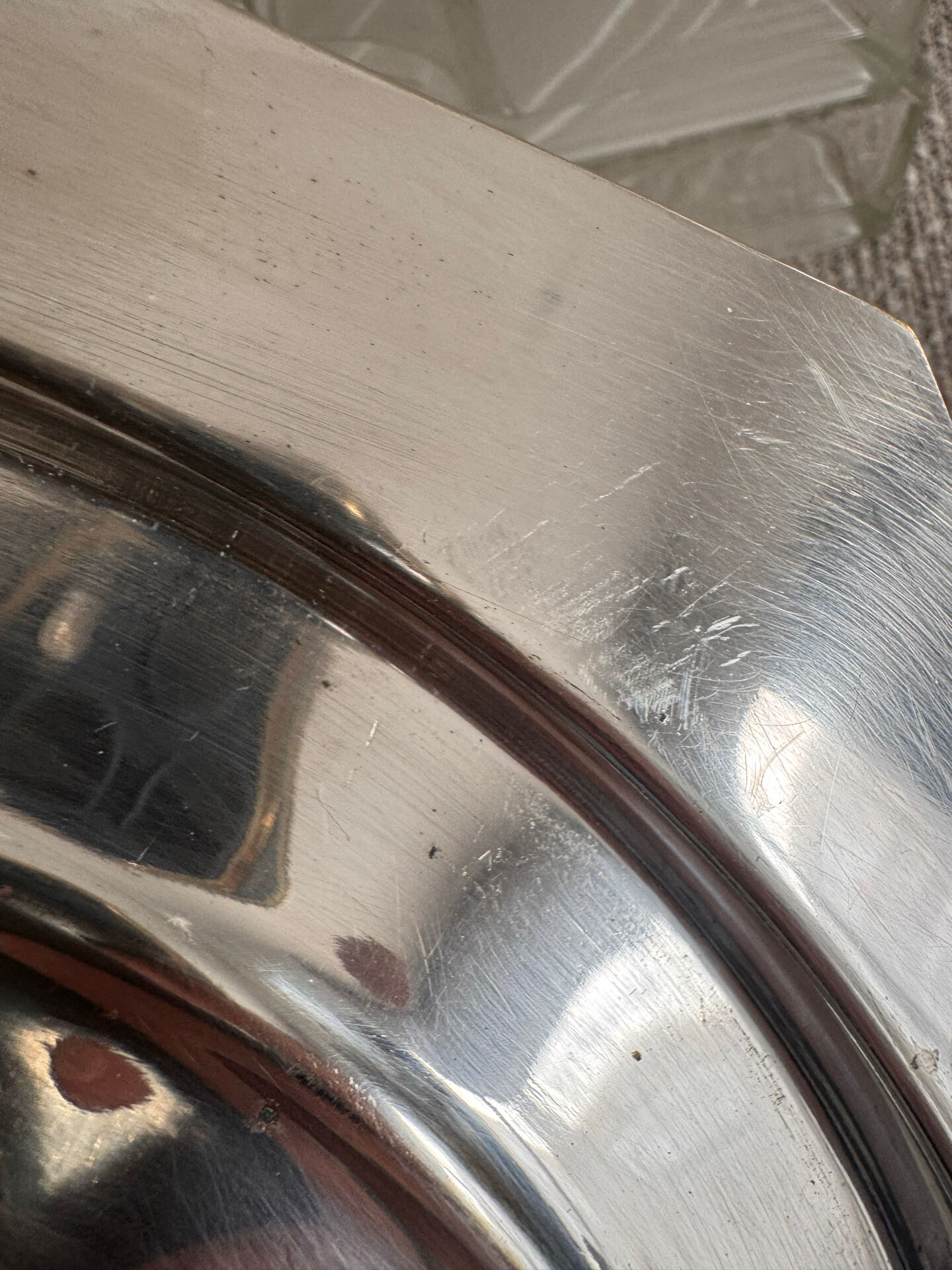 Art Deco silver-plated metal and glass serving platter for appetizers.