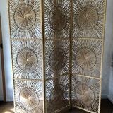 Paravent en osier rotin soleil vintage
