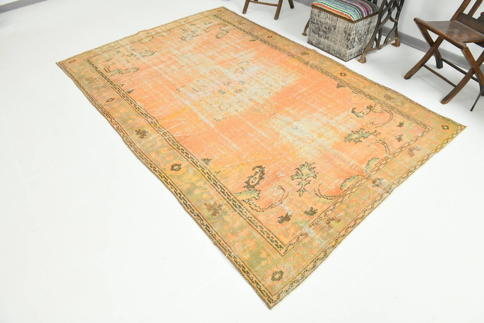 6x9 Shades Of Peach Orange Handmade Wool Oriental Turkish Rug, 180x286Cm