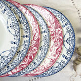 6 flat plates Terre de Fer blue red mismatched