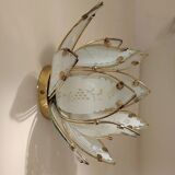 Lotus flower wall sconce in glass with a gold brass rim