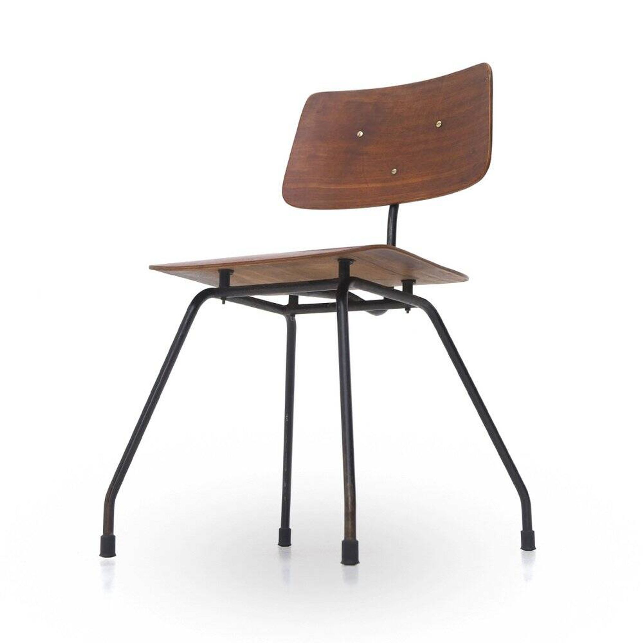 Curved plywood and metal chair, 1950s, set of 4