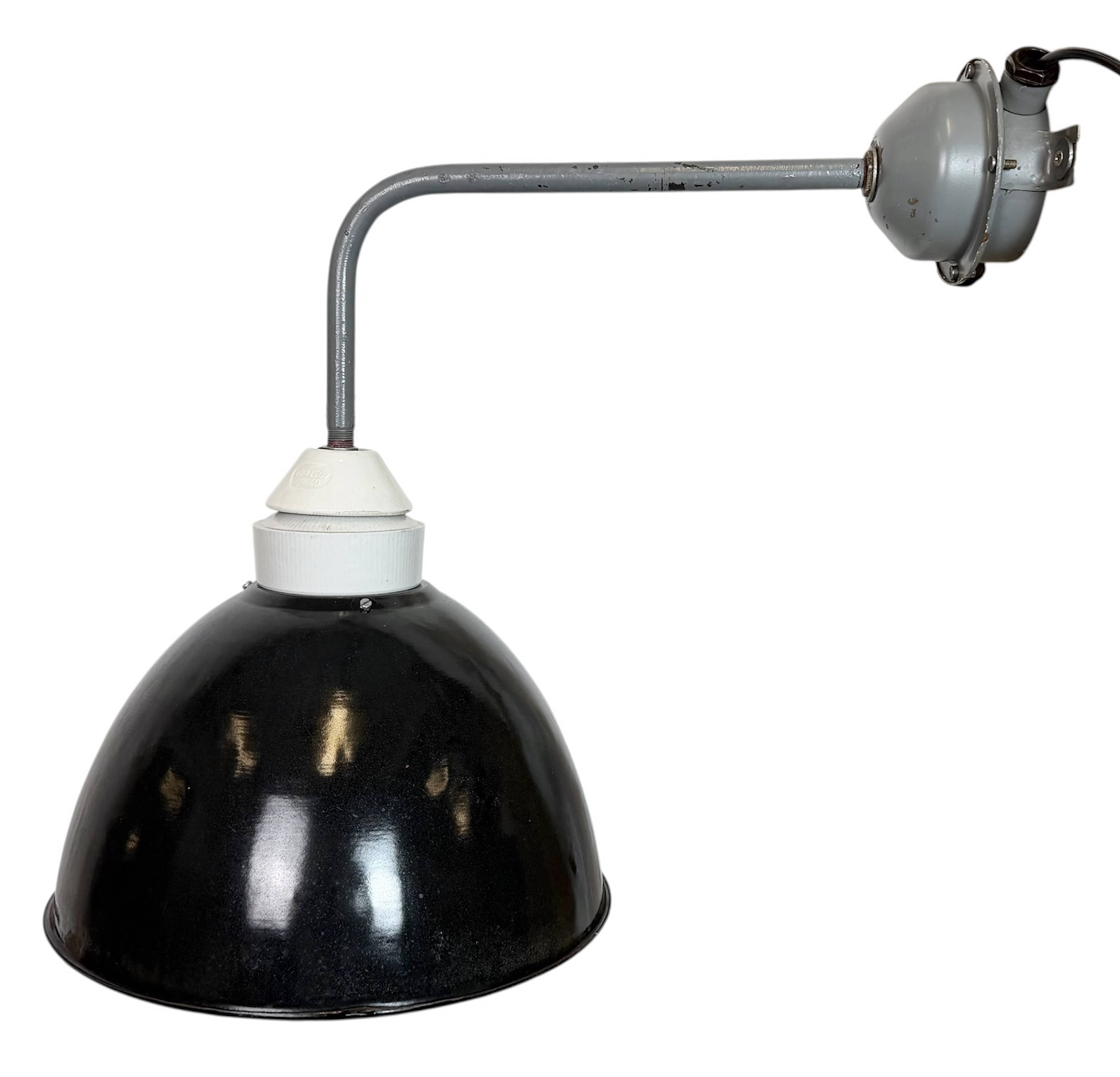 Industrial Factory Wall Lamp with Black Enamel Shade, 1960s