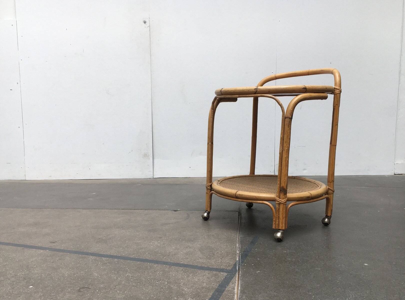 Vintage service dessert in Italian rattan and bamboo by Dal Vera.