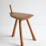 Brutalist tripod stool in carved wood, 1950s