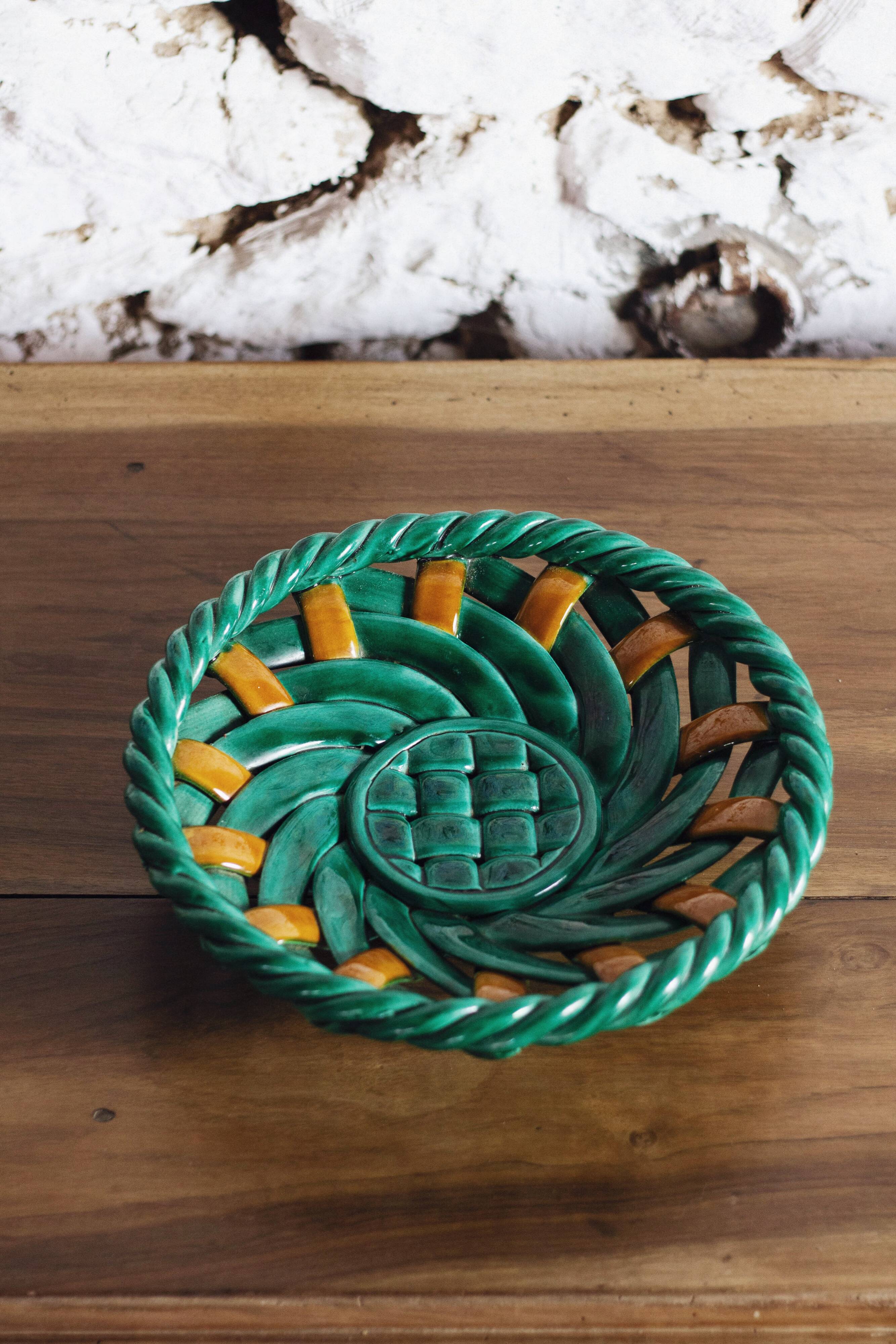 Woven ceramic fruit bowl or dish from Vallauris