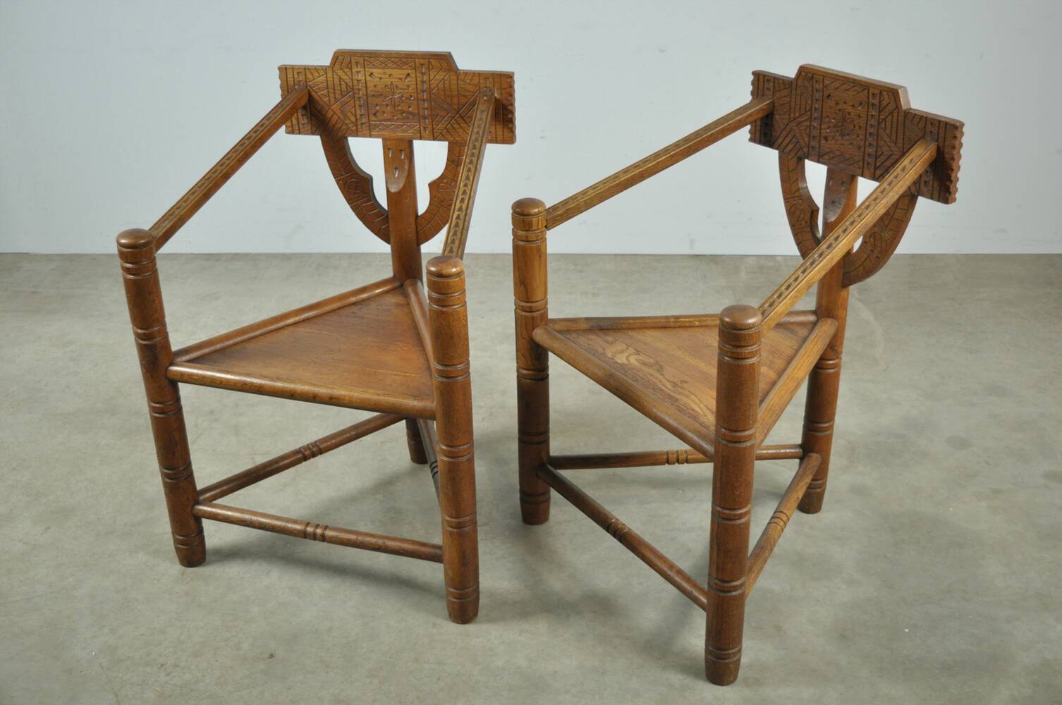 Pair of vintage antique Scandinavian oak Monk chairs, Sweden 1950s