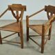 Pair of vintage antique Scandinavian oak Monk chairs, Sweden 1950s