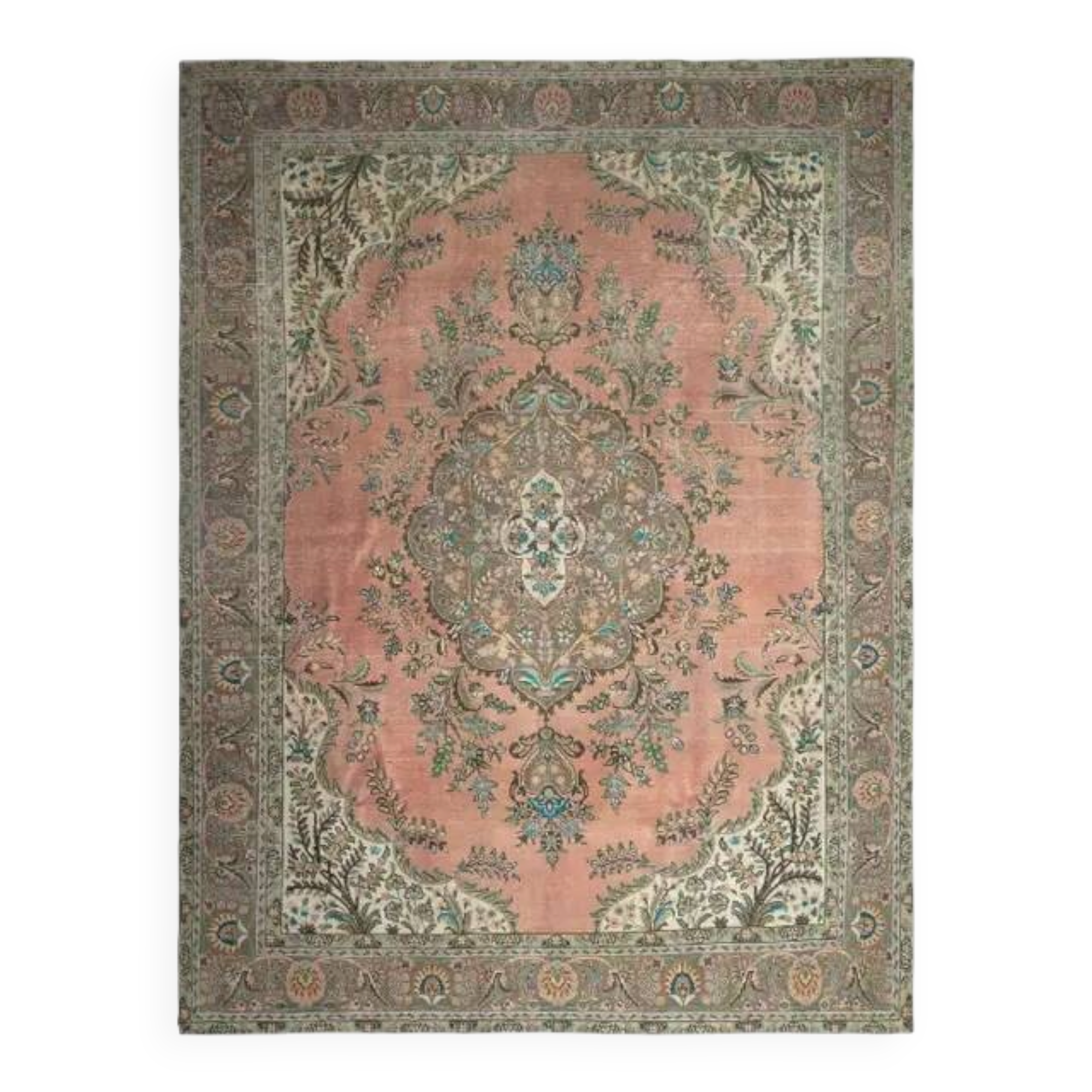 Tapis vintage persan fait main en laine et coton orange, années 1970