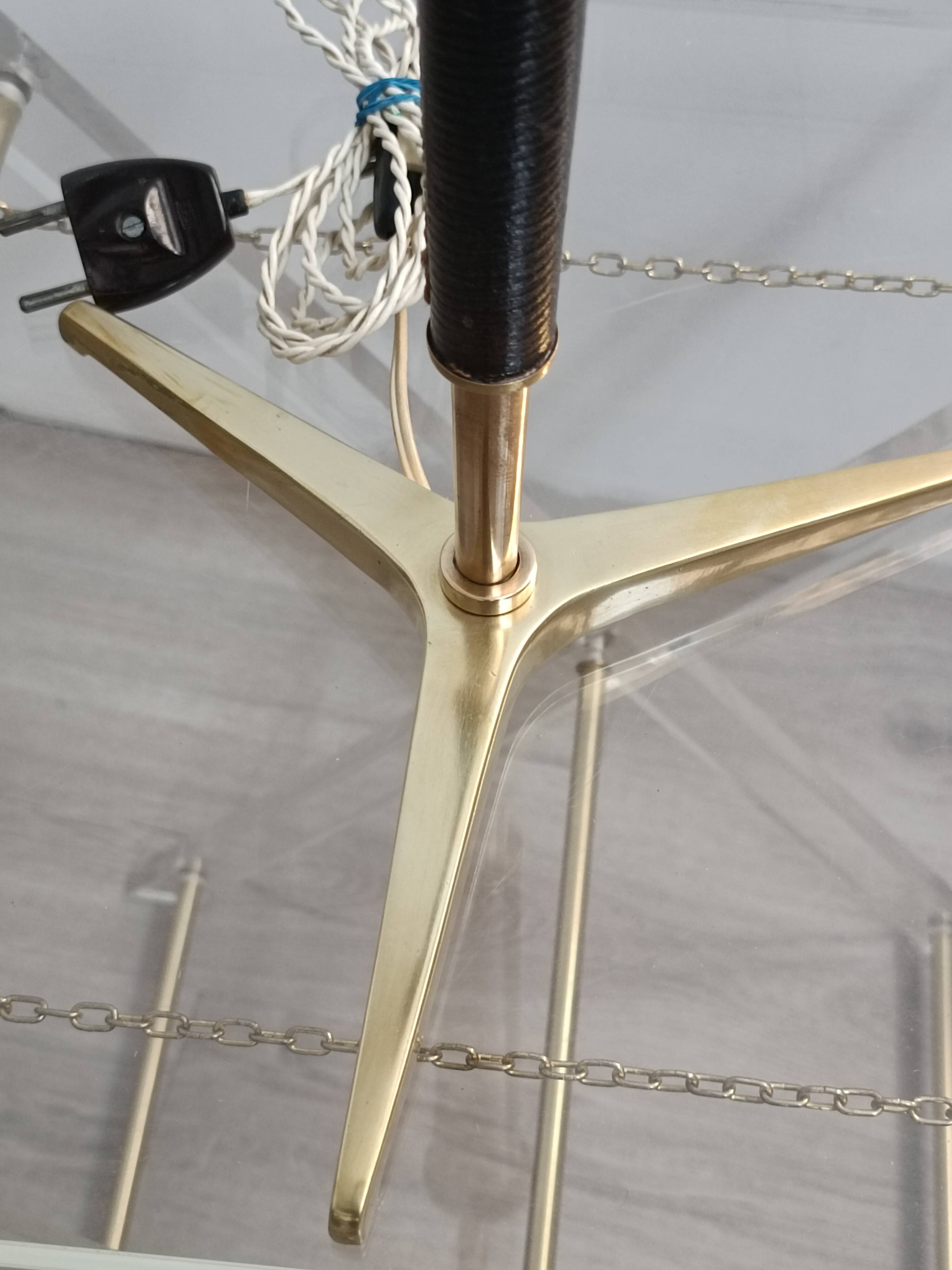 Leather-covered brass table lamp by Jacques Adnet 1950s