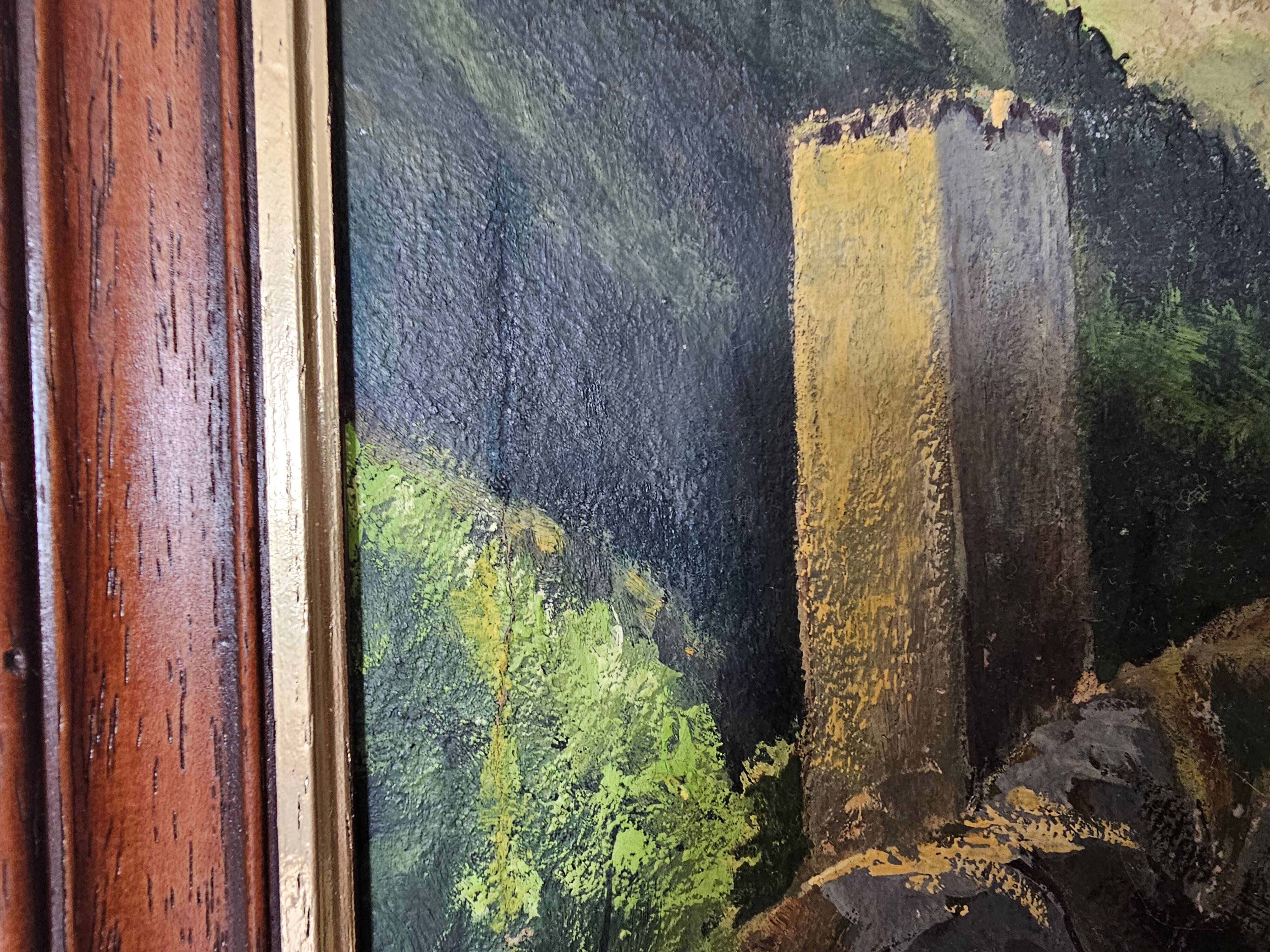 Painting - Oil on panel Mountain landscape river signed Gabriel Pinson