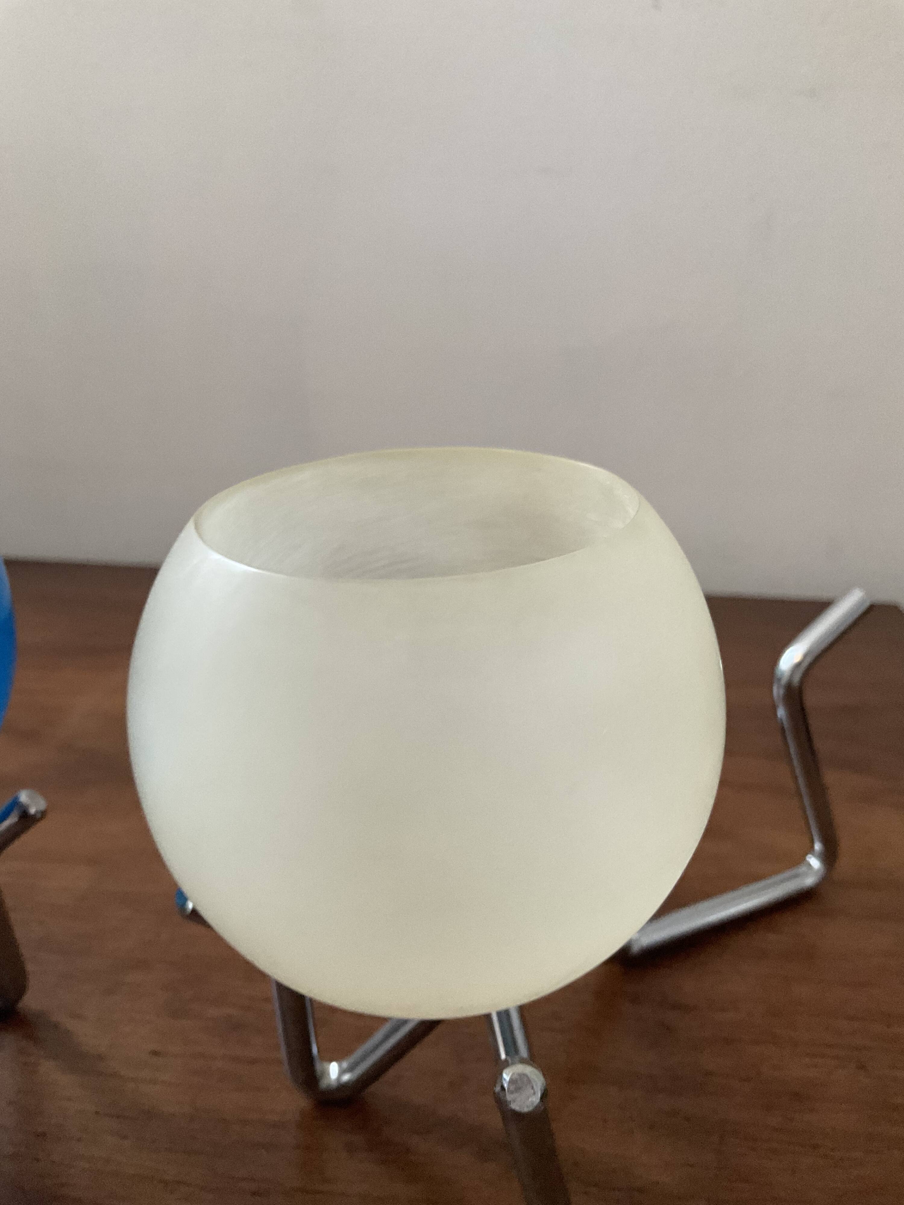 Pair of vintage candle holders 80s in stainless steel and glass paste