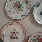 Set of 6 old plates, earthenware with flower theme