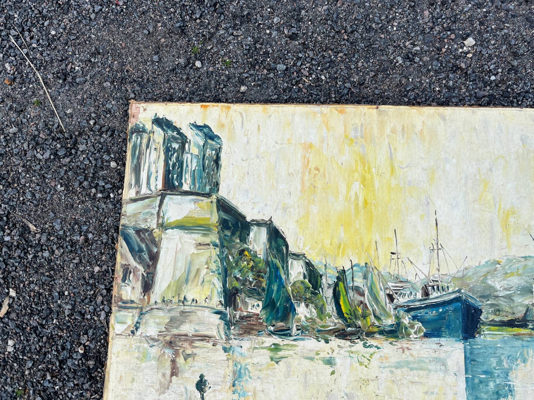 Animated view of a table with sailboats, signed.