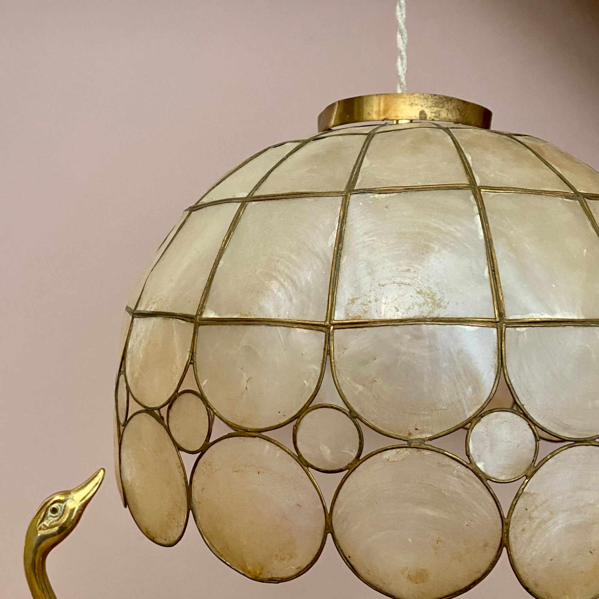 Vintage XXML lampshade pendant lamp in mother-of-pearl and brass