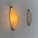 Vintage wall lights, chrome metal and frosted glass, France, 1970.