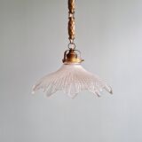 Suspension art déco en verre transparent festonné, années 1920-30