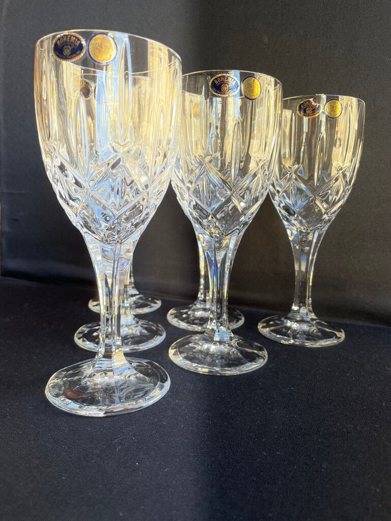 Bohemia - glasses on foot (6) - Modern mid-century - Lead crystal 24% Pbo