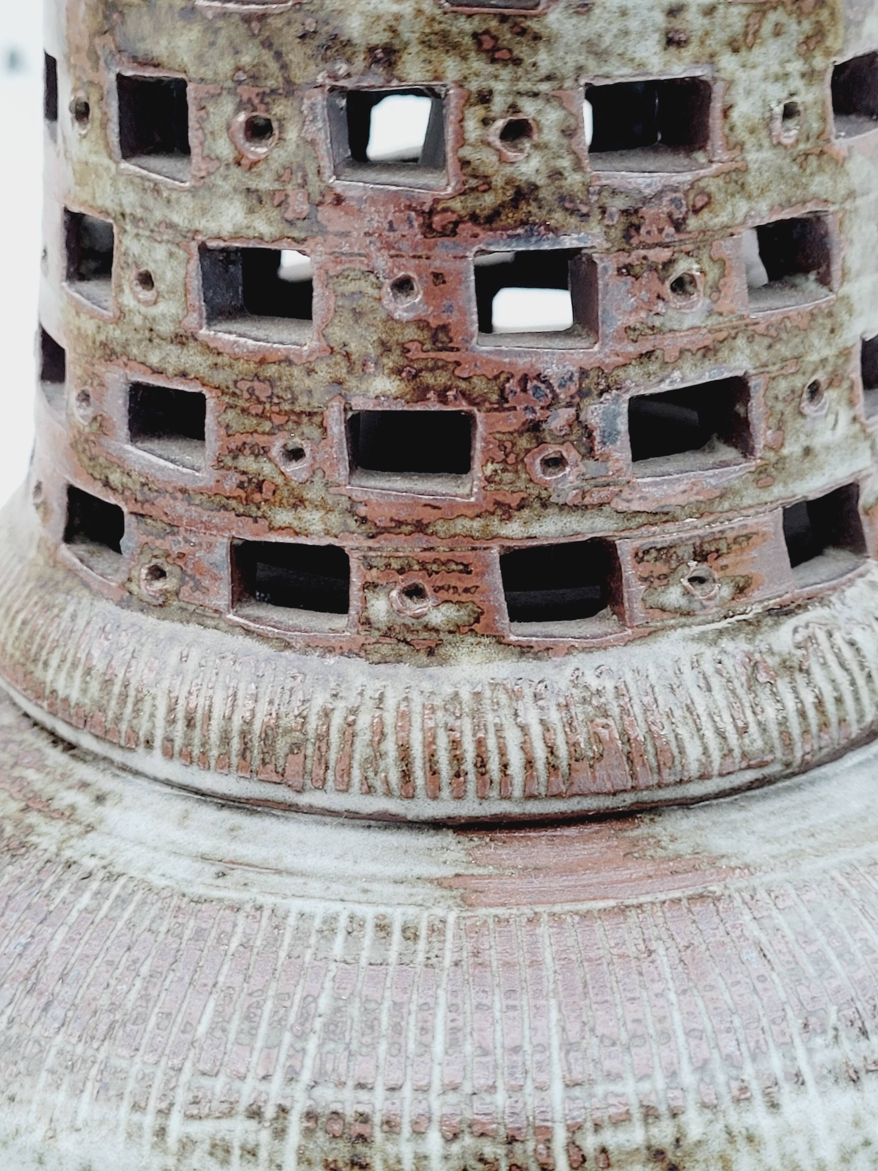 Vintage lamp foot in openwork ceramic email brown gray signed