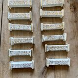 Set of 10 vintage art deco knife holders in white and gold ceramic